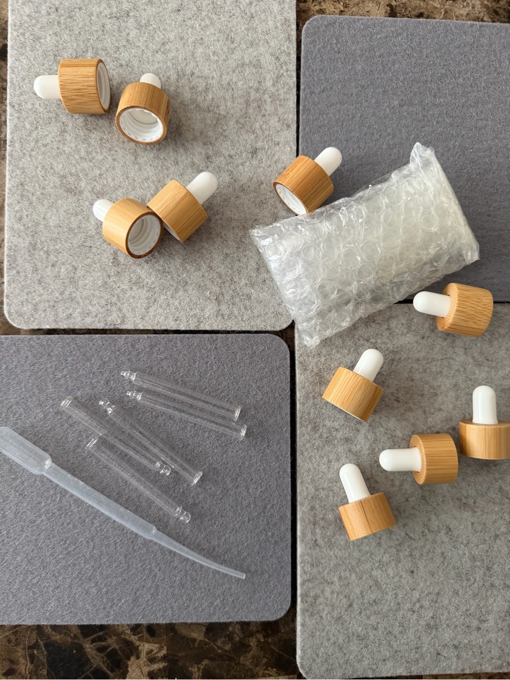 Bamboo 10ml Wood Dropper Caps with White Bulbs - Set of 10